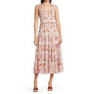 ASTR Floral Smocked Tiered Midi dress